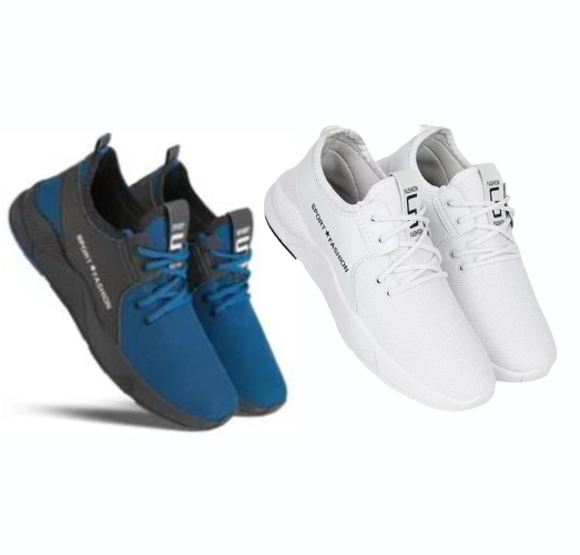Sports Shoes for Men (Pack of 2) (White & Blue) - Omega Cart
