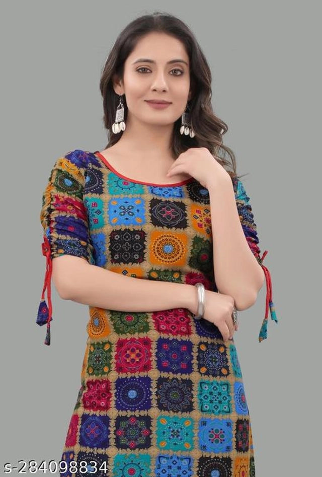 Rayon Printed Kurti for Women (Blue,M) - Omega Cart