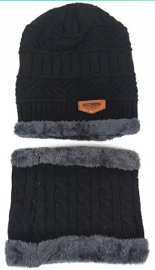 Woolen Winter Cap Beanie Hat with Neck Warmer Set (Multicolor, Set of 1) - Omega Cart