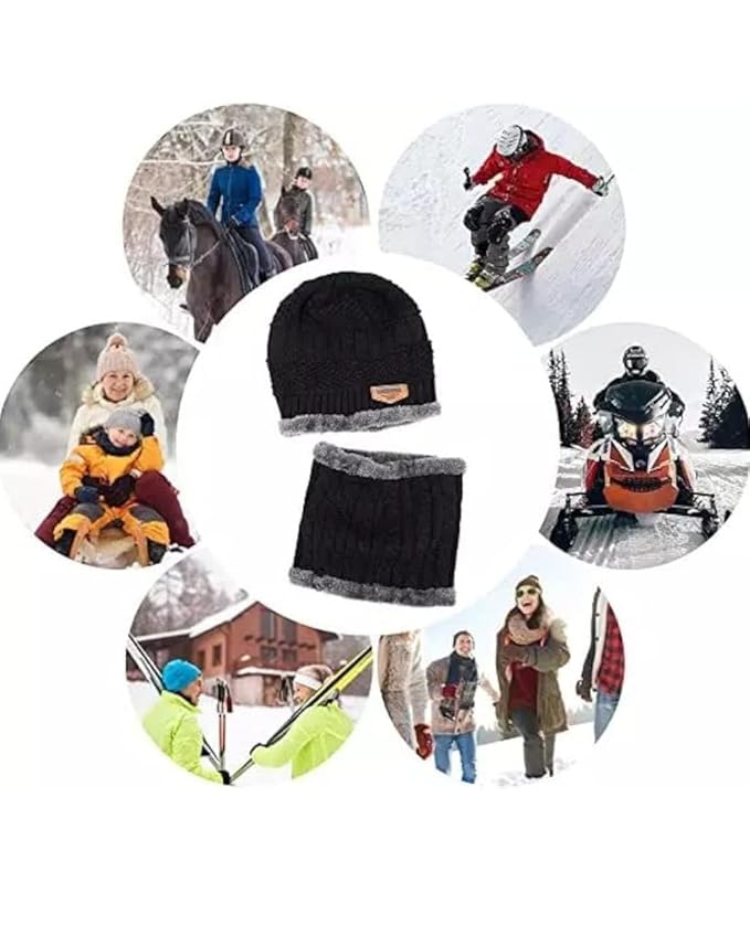 Woolen Winter Cap Beanie Hat with Neck Warmer Set (Multicolor, Set of 1) - Omega Cart