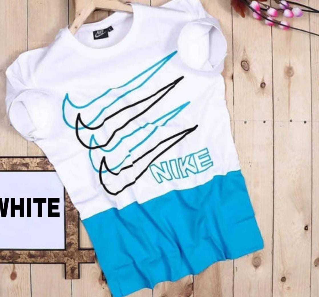 Men's Nike Trending T-Shirts (White & Sky Blue) - Omega Cart