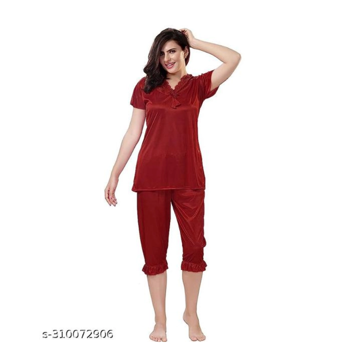 Women Night Suit (Maroon, S) - Omega Cart