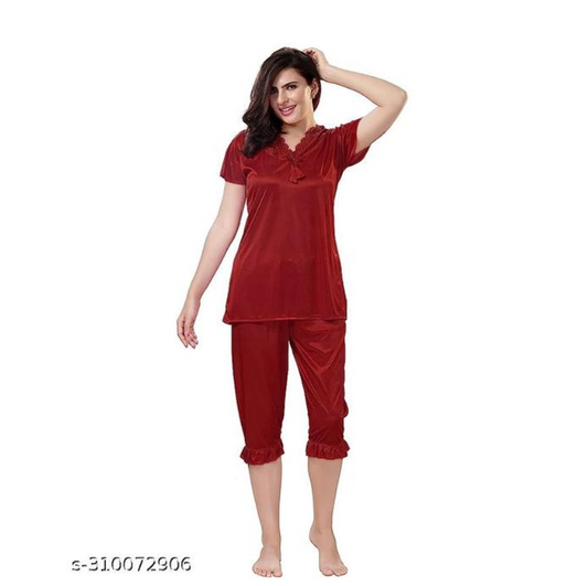 Women Night Suit (Maroon, S) - Omega Cart