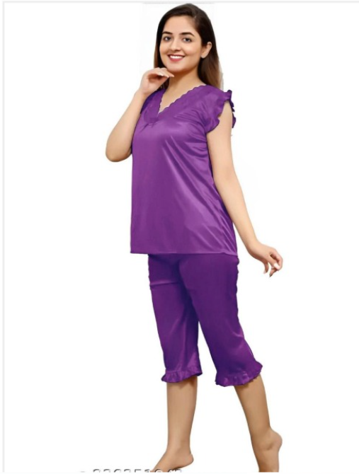 Women Night Suit (Purple, S) - Omega Cart