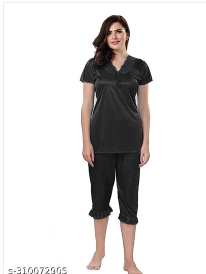 Women Night Suit (Black, S) - Omega Cart
