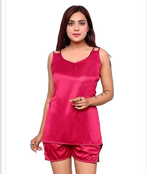 Satin Nightdress Set for Women (Pink, M) - Omega Cart