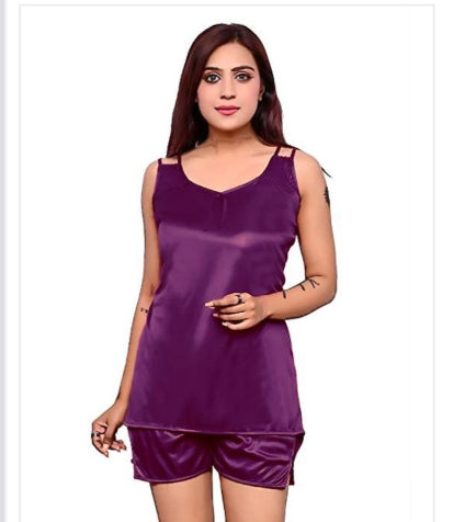 Satin Nightdress Set for Women (Purple, M) - Omega Cart
