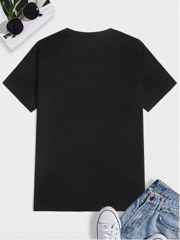 Men Printed Round Neck Polyester Black T-Shirt - Omega Cart