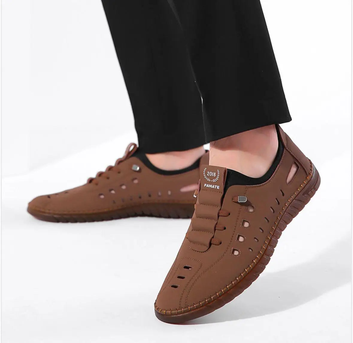 Men's Stylish Laser Cut Tan Casual Shoes - Omega Cart