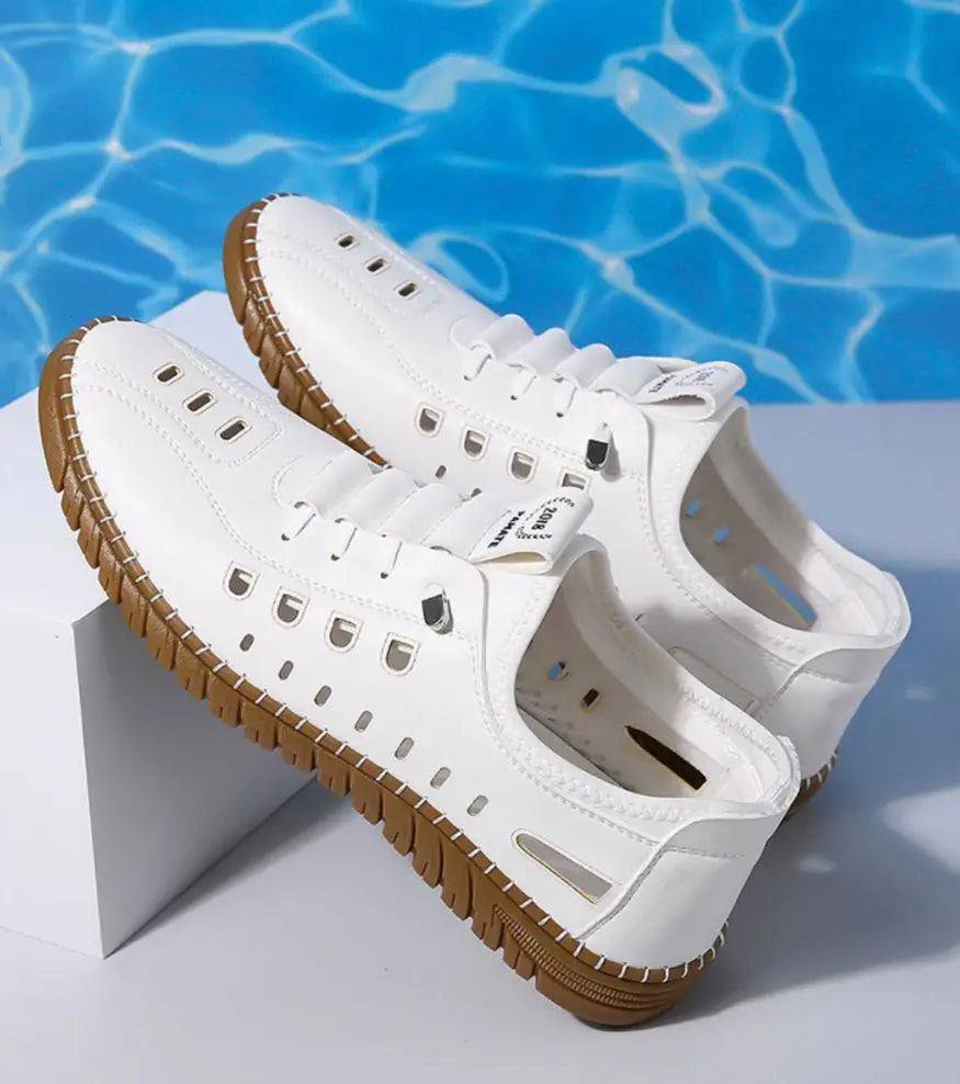 Men's Stylish Laser Cut White Casual Shoes - Omega Cart