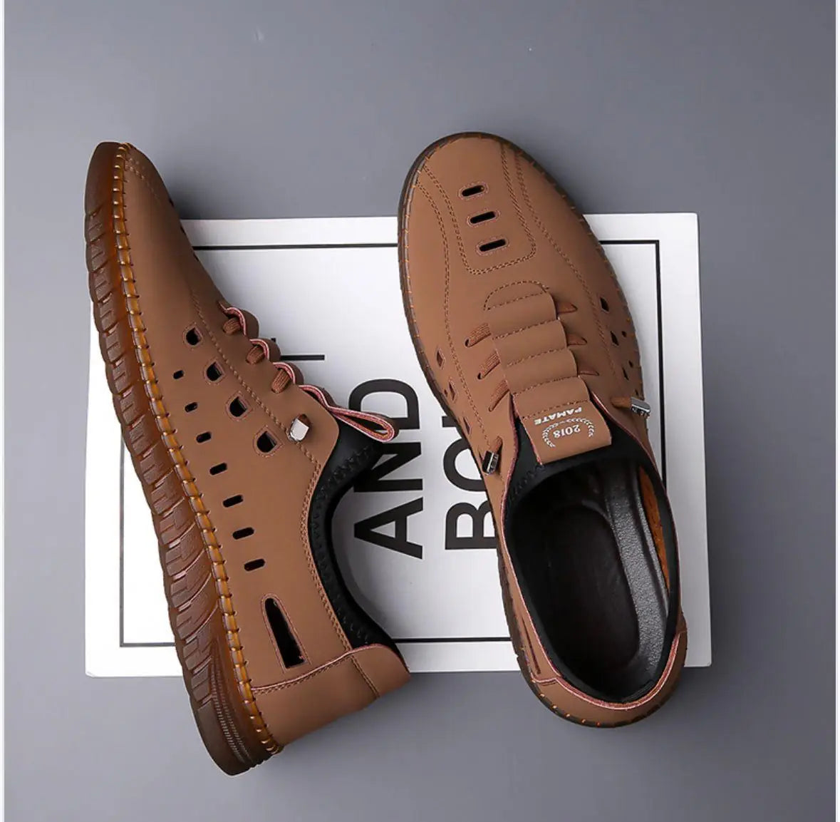 Men's Stylish Laser Cut Tan Casual Shoes - Omega Cart