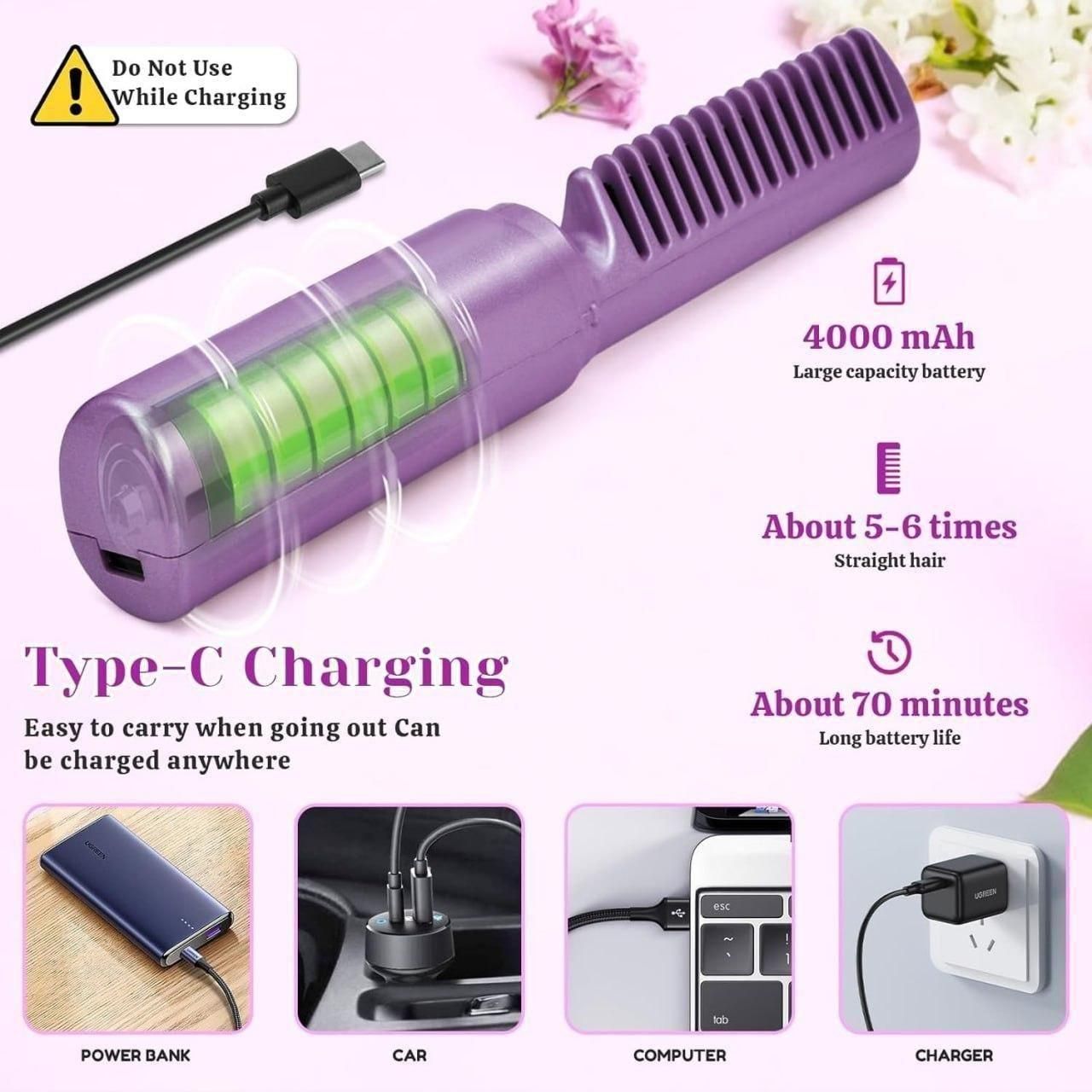 Meneflix Portable Mini Hair Straightener Cordless Rechargeable Mini Adjustable Hair Straightener Hot Comb - Omega Cart