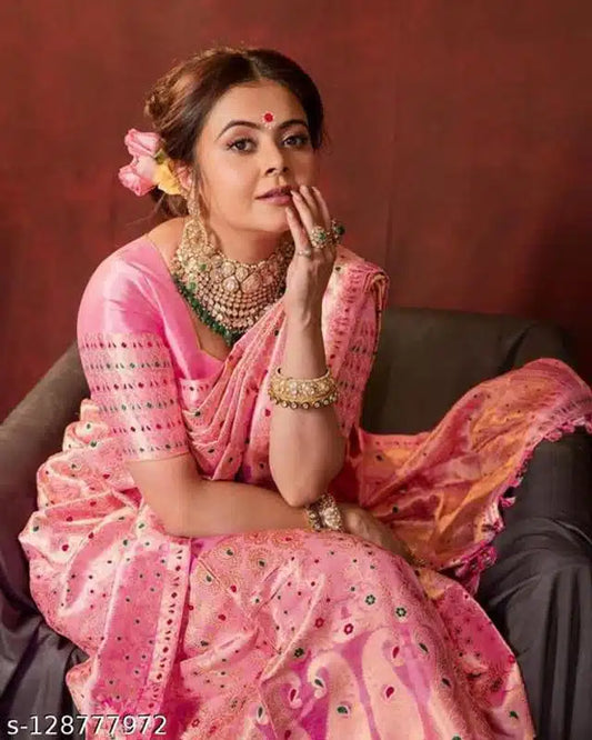 Jacquard Saree For Women (Pink, 6.3m) - Omega Cart