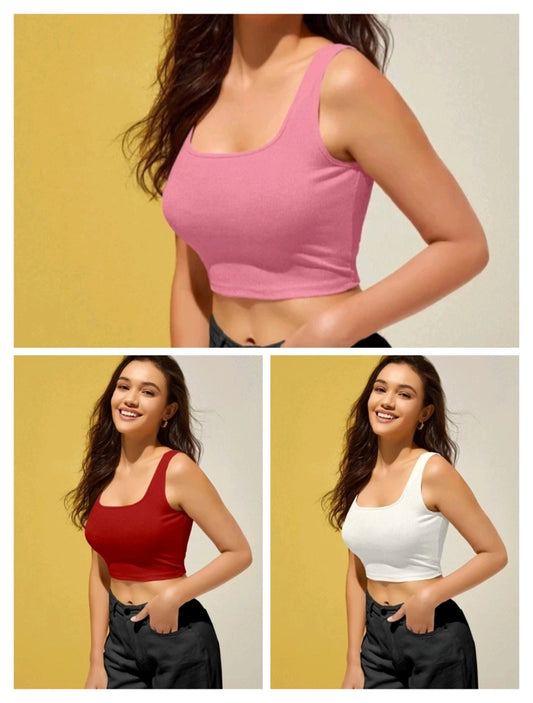 Cotton Blend Solid Top for Women (Multicolor, S) (Pack of 3) - Omega Cart