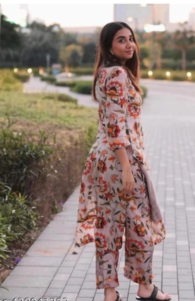 Cotton Printed Kurti with Pant for Women (Multicolor, S) - Omega Cart